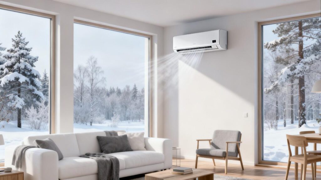 strømforbrug varmepumpe i moderne dansk bolig med indendørs varmepumpe enhed