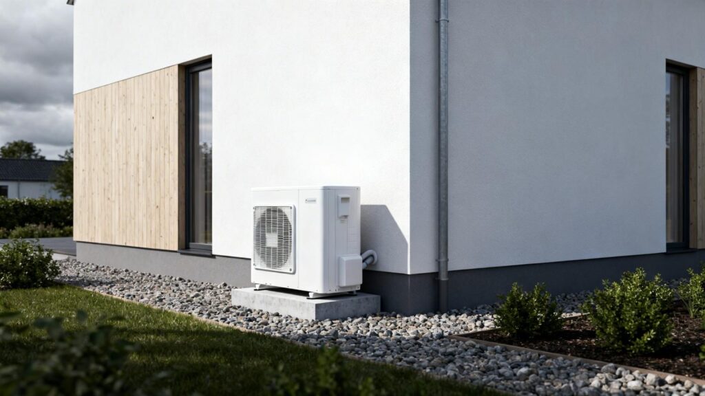 Luft til vand varmepumpe installeret ved moderne dansk parcelhus med fokus på pris og montering