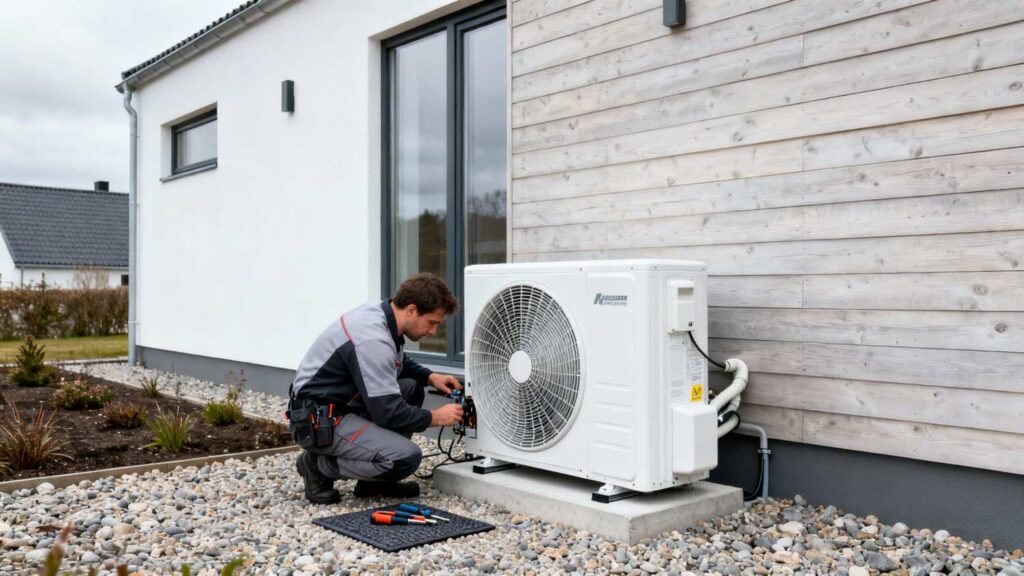 Varmepumpe service ved moderne dansk hus med fokus på pris og vedligeholdelse