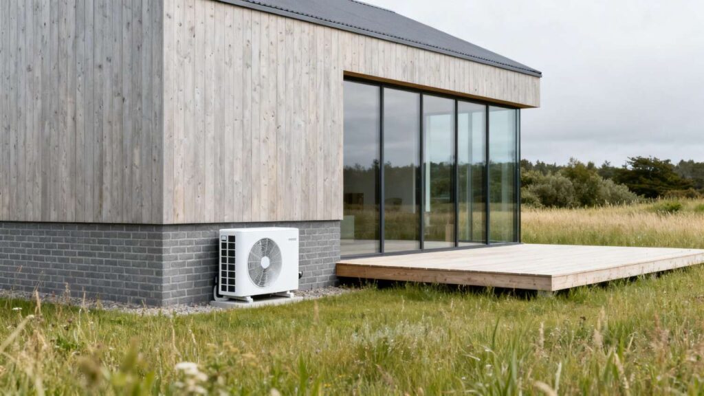 Bedste varmepumpe til sommerhus installeret ved moderne dansk sommerhus med fokus på effektiv og prisvenlig opvarmning