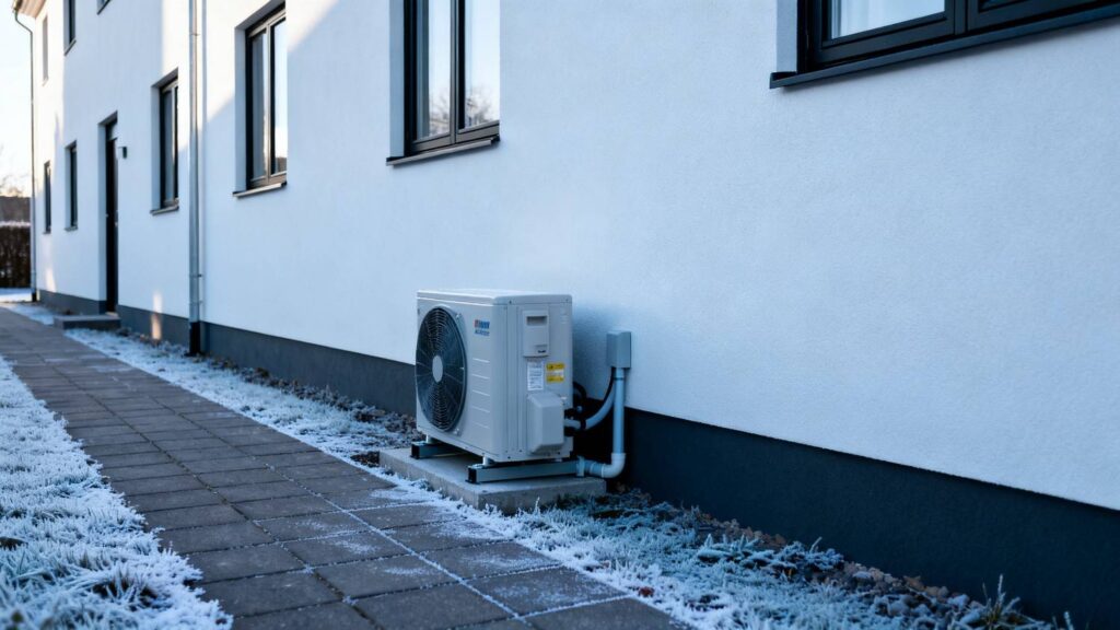 Moderne dansk parcelhus med varmepumpe og fokus på valg af den rigtige varmepumpe i Danmark 2026