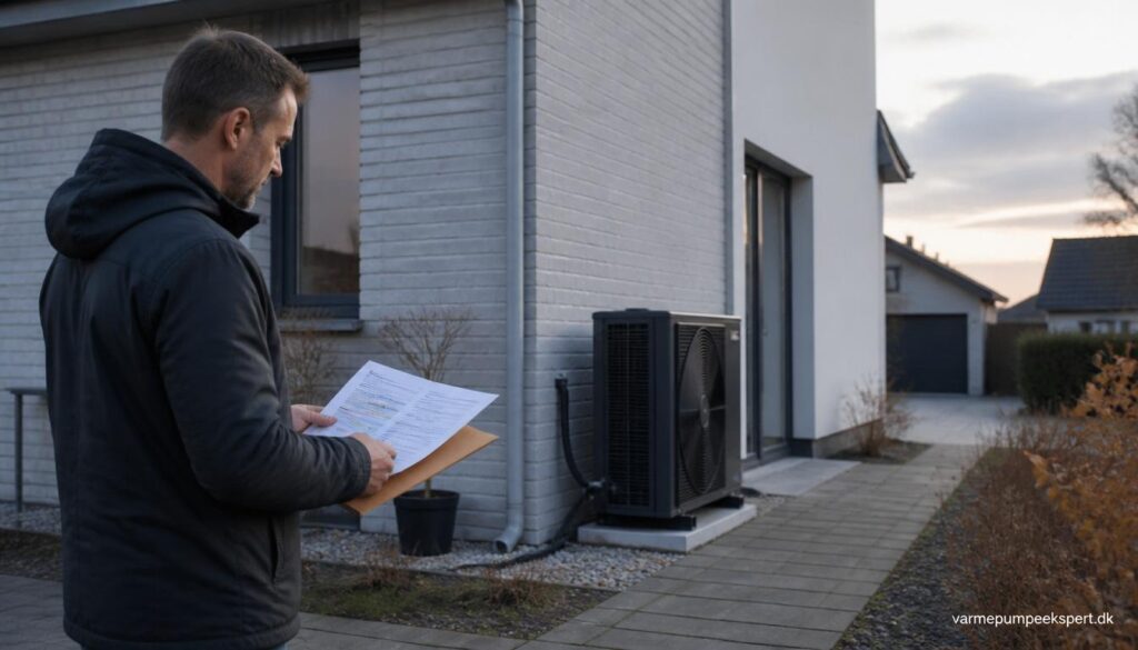 Boligejer vurderer varmepumpe til dansk helårshus før køb med fokus på pris, installation og energibesparelse.