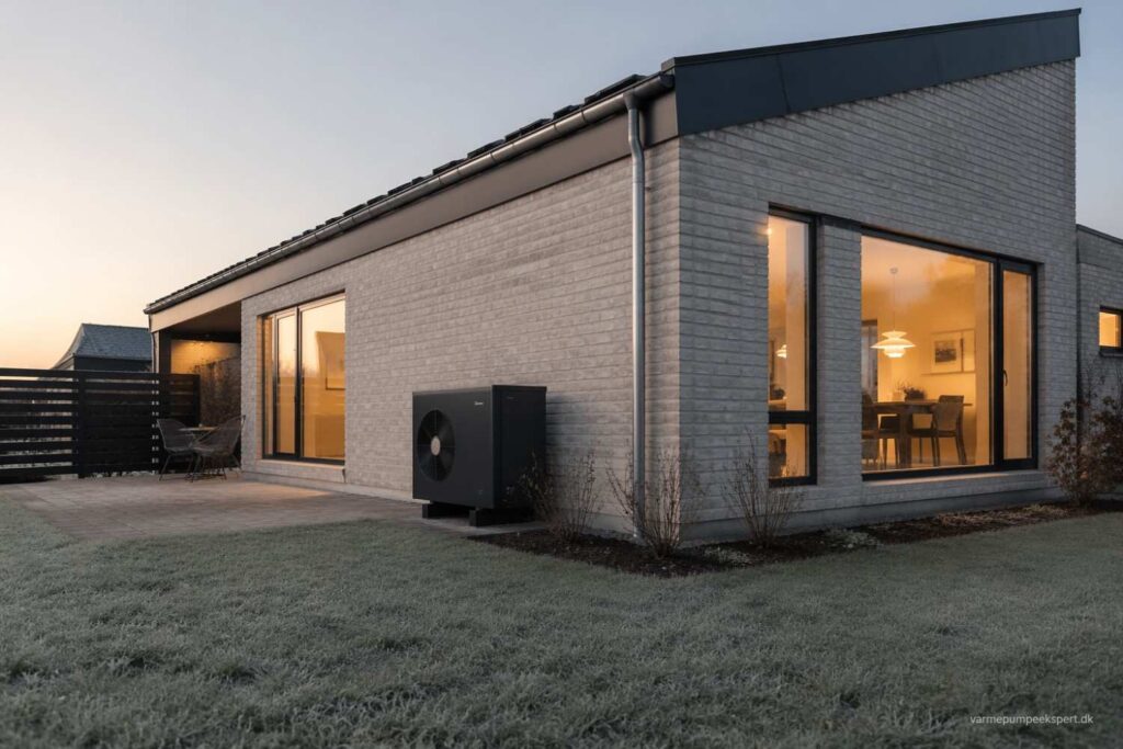 Energieffektivt hjem i Danmark med varmepumpe og fokus på lavere varmeudgifter og energibesparelser.