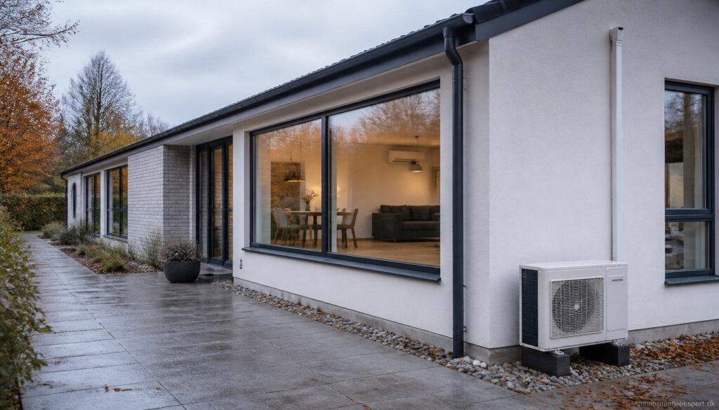 Luft til luft varmepumpe ved dansk parcelhus med fokus på valg af den rigtige model.